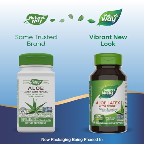 Nature's Way Aloe Latex with Fennel, For Occasional Constipation*, Non-GMO Project Verified, Gluten free, 100 Vegan Capsules (Packaging May Vary) - Image 3