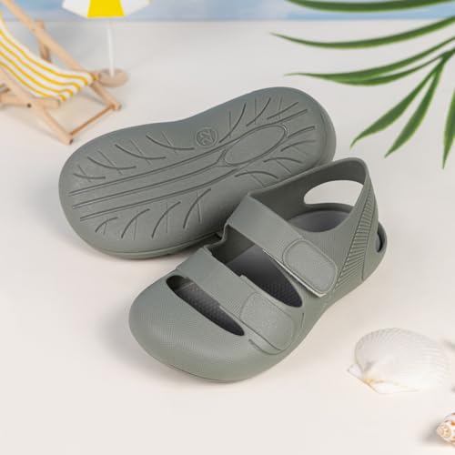 Image of HsdsBebe Little Kids Beach Sandals Toddler Boys Girls Jelly Sandals Closed-Toe With Anti-Slip Rubber Sole Children Summer Outdoor Water Shoes