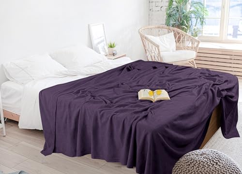 Image of Utopia Bedding 100% Cotton Thermal Blanket Plum Twin Size Soft, Lightweight, Breathable, Cozy Spring and Summer Blanket for Couch and Sofa, Home Room Decor Gifts for Women and Men (90x72 Inches)