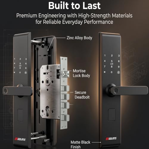 Image of Golens X132 Smart Door Lock for Main Door, Fingerprint, Password, RFID Card, WiFi & Key Unlock, Digital Door Lock for Wooden & Steel Doors, Slim Handle with Security Alarm, Emergency USB Backup