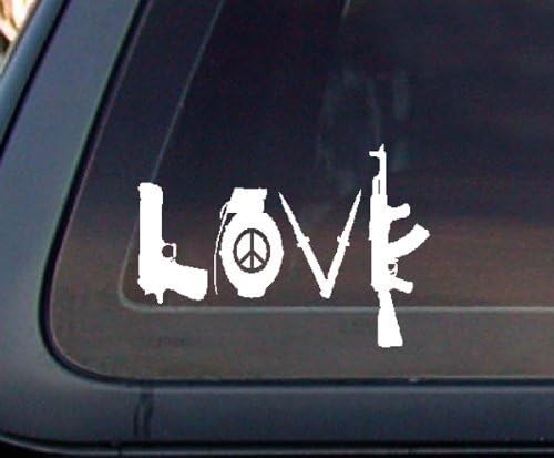 LOVE w/ Peace Sign Grenade AK Car Decal / Sticker