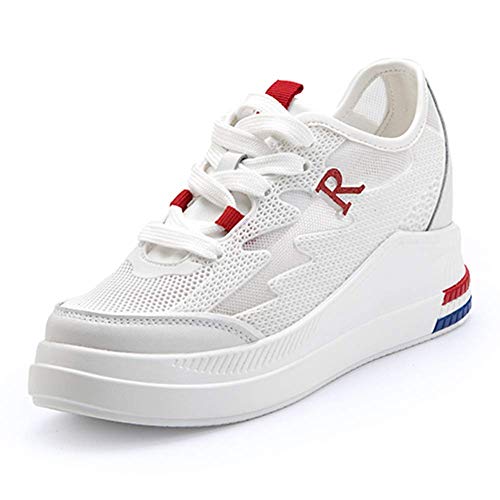 AONEGOLD Women's Wedge Trainers Ladies Walking Shoes Breathable Mesh Sneakers Wedge Shoes Tennis Shoes(30-White,5 UK)