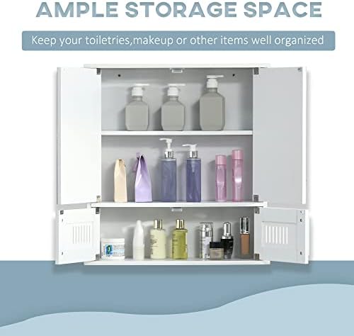 kleankin Bathroom Mirror Cabinet, Wall Mounted Storage Cupboard with Double Doors and Adjustable Shelf, Bathroom Organizer, White