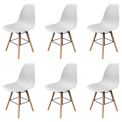 I LOVE FACE Set de 6 sillas de Comedor, sillas de recepción de Estilo Moderno de Mediados de Siglo, sillas de salón, sillas auxiliares para Cocina, Comedor, Dormitorio, salón (Blanco)