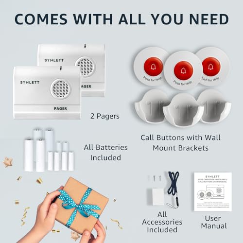 Caregiver-Pager-Wireless-Nurse-Call-Button-for-Elderly-Monitoring-SOS-Alert-System-Portable-Alarm-Call-Bell-for-Home-Care-Seniors-Patients-Emergency-3-Call-Buttons-2-Pagers