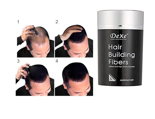 Image of Dexe Hair Building Fibres for Thinning Hairs | Natural Thickening Powder for Men & Women | Long-Lasting & Sweat-Resistant | (Black)