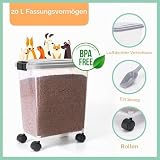 Nobleza - Futterbehälter für Haustiere, 20 L, für Haustiere, Lebensmittelbox mit Rädern, Klappdeckel, Luftdicht, Transparent, Rollen und Schaufel, für Hunde und Katzen, Grau