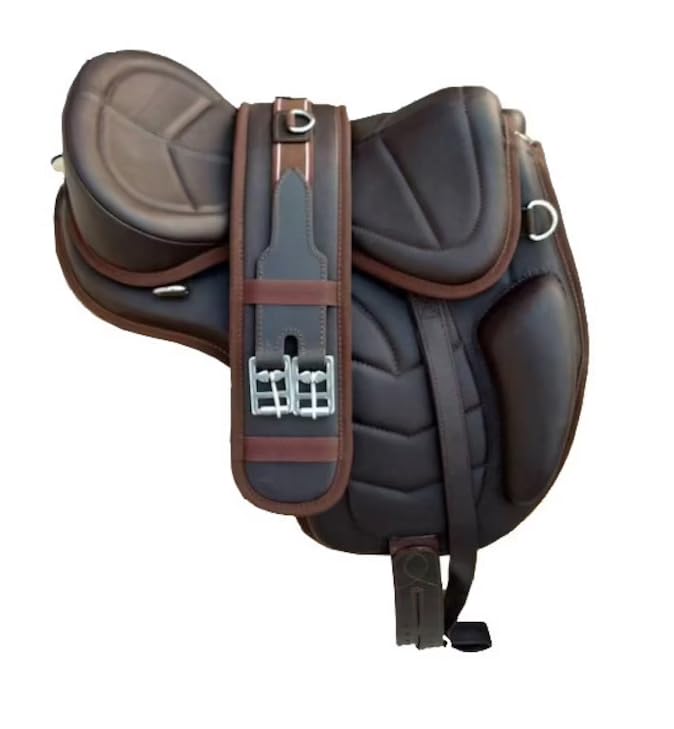 Sazaar Tack Selle sans arçon Freemax pour cheval en cuir marron Softy - Selle légère et belle pour équitation classique - Taille : assise de 30,5 à 45,7...