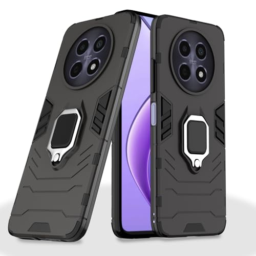 Image of Pikkme Back Cover for Realme Narzo 70x 5G / N65 / Realme 13 /12 /12X 5G /C65 | 360 Protection | Ring Holder | Kickstand | Tough Armor Case (Black)