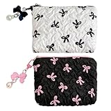 Photo Gallery mlpkoi 2 pezzi piccola borsa per il trucco per borsa, beauty case da viaggio pochette donna trucchi con texture goffrata pieghettata, fiocco e ciondolo di perle, nero e bianco Photo Gallery mlpkoi 2 pezzi piccola borsa per il trucco per borsa, beauty case da viaggio pochette donna trucchi con texture goffrata pieghettata, fiocco e ciondolo di perle, nero e bianco