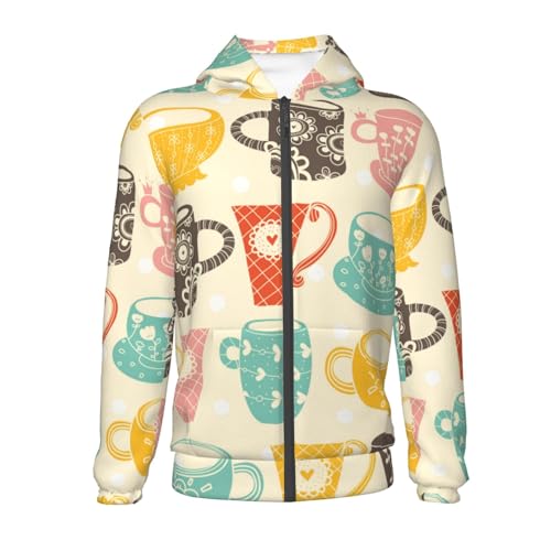 Vintage Cup Kid Hoodies Boys Zip Up Sweatshirts Girls Pullover with Pocket2