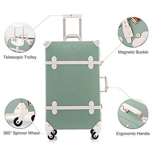 Image of UNIWALKER Vintage Suitcase Set, 2 Piece Designer Trunk Luggage Set with 12inch Cosmetic Train Case for Women, mint green, 24in+12in