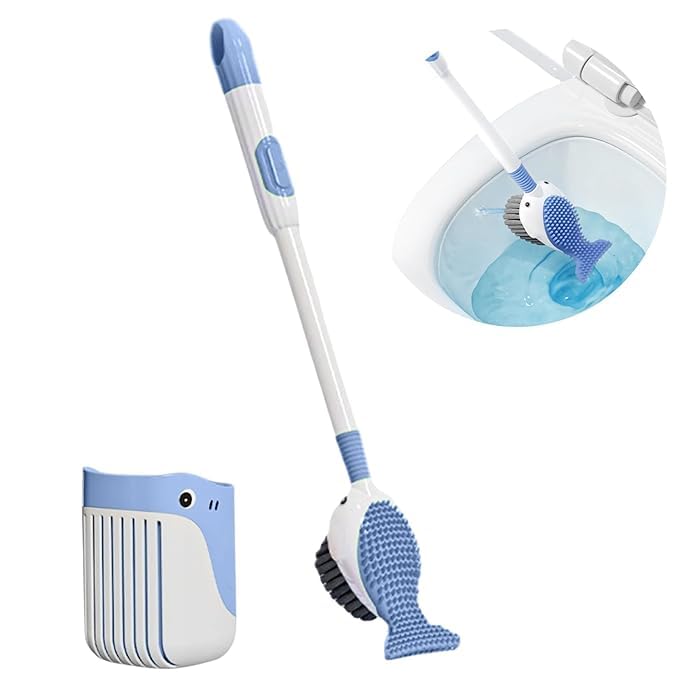 Whale Designed 2-in-1 Silicone Toilet Brush with Holder Stand, Flexible Toilet Cleaning Brush with Built-in Soap Dispenser, Wall Mount Urinal Cleaning Brush for Bathroom & Commode (Blue)-image-28