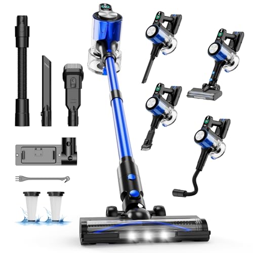 Cordless Vacuum Cleaner 500W/50KPA/60MIN, Vacuum Cleaner with Rechargeable, 3 Suction Modes, Anti-Tangle, LED Display, Lightweight Stick Vacuum Cleaners for Home Pet Hair, Hardwood, Floor (50KPA-A40)