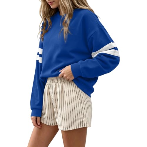 Gumipy Crewneck Sweatshirts Women Drop Shoulder Varsity Striped Pullover - image 4