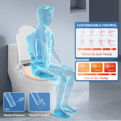 Image of Electric Heated Bidet Toilet Seat Elongated with Remote & Side Control Knob