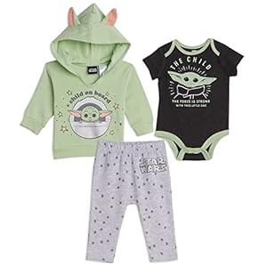STAR WARS Mandalorian The Child 3 Piece Layette Set: Hoodie Bodysuit Pants