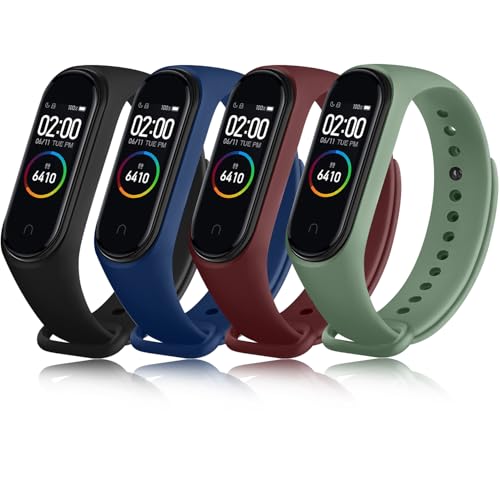 Tobfit 4 PCS Correas para Xiaomi Mi Band 4 / Xiaomi Mi Band 3 Mujer Hombre, Correa de Silicona, Pulseras de Repuesto Deportiva Ajustable para Xiaomi Mi Band 4 / Mi Band 3