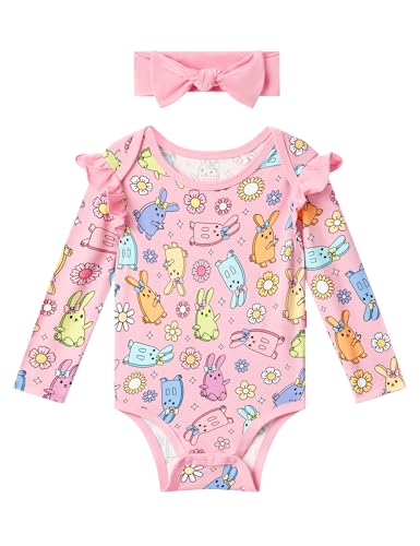 Image of EASWEET Baby Boy Girl Bodysuit Long Sleeve Bamboo-Derived Viscose One-Piece Romper