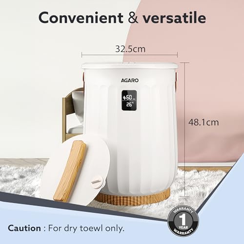 Image of AGARO Regency Towel Warmer, Warms Up to Two Oversized Dry Towels, Bathrobes, Not for Drying Clothes,Towel Warmer Bucket, 400W, Towel Warmers for Bathroom, Auto Shut Off