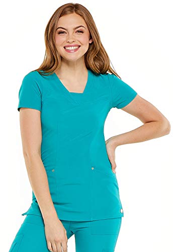 HeartSoul Women Scrubs Top V-Neck HS665, L, Teal Blue