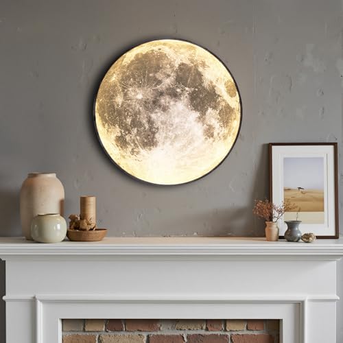 Dimmable Moon Wall Light 12 inch Wall Lights with Remote Control Plug-in Modern LED Light 15W Black Wall Lamp Indoor Wall Mounted Ceiling Light Fixture for Bedroom Living Room Corridor