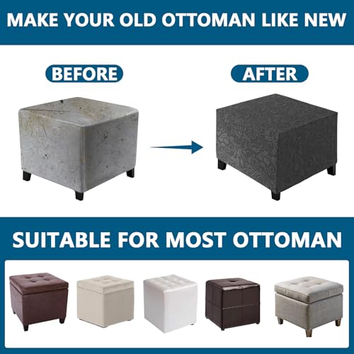 ele ELEOPTION Stretch Ottoman Covers, Square Footstool Cover, Velvet Jacquard Removable Washable Stretch Pouffe Cover Anti-Slip Dust-proof Ottoman Slipcover, Large (43-56cm), Dark Gray - Cosy Home Interiors ele ELEOPTION Stretch Ottoman Covers, Square Footstool Cover, Velvet Jacquard Removable Washable Stretch Pouffe Cover Anti-Slip Dust-proof Ottoman Slipcover, Large (43-56cm), Dark Gray - Image 6