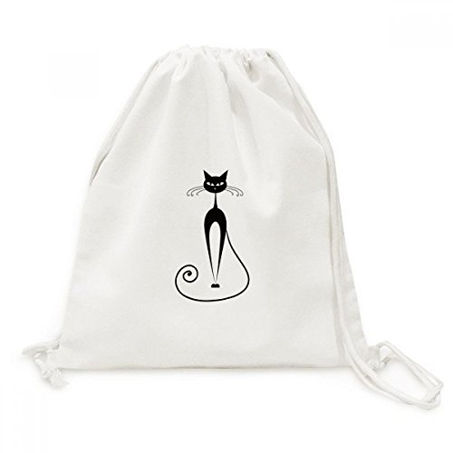 Sac à dos cordon silhouette chat noir en toile pour sorties quotidiennes et voyages légers