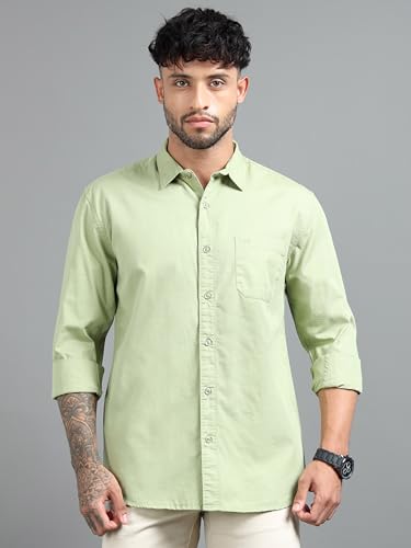 Image of Men Slim Fit Solid Spread Collar Casual Shirt
