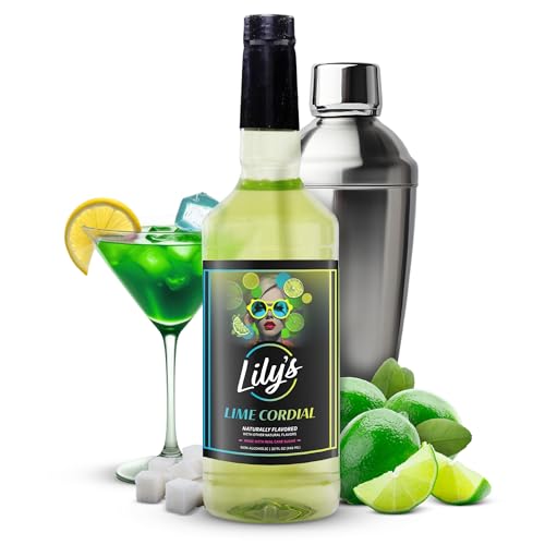 Lily’s Mixers Lime Syrup for Cocktails – Our Large 32 oz Bottle of Zesty Lime Cordial Drink Mixer Makes up to 64 Drinks - Works Great for Cocktails, Mocktails & Margaritas (Zesty Cordial, 1 Pack)