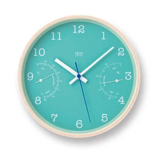 レムノス 掛け時計 温湿度計付 アナログ トゥリオ 天然木生地 緑 TRIO PC10-22 GN Lemnos