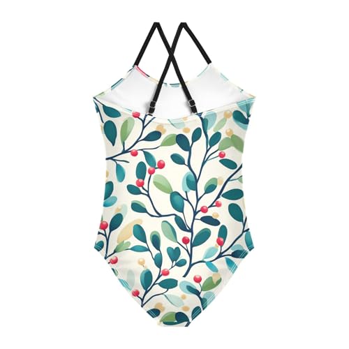 Winter Christmas Branches of Mistletoe Kids Girls 1 Piece Bathing Suit Summer Swimming Suits Adjustable Strap2