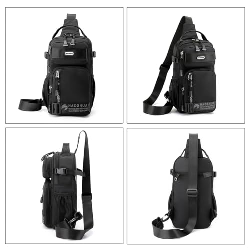 شنطة كتف للرجال من فينزينا® كروس متعددة الجيوب جانبية عصرية بمقبض وحزام قابل للتعديل صدر مريحة للتنقل والسفر أسود