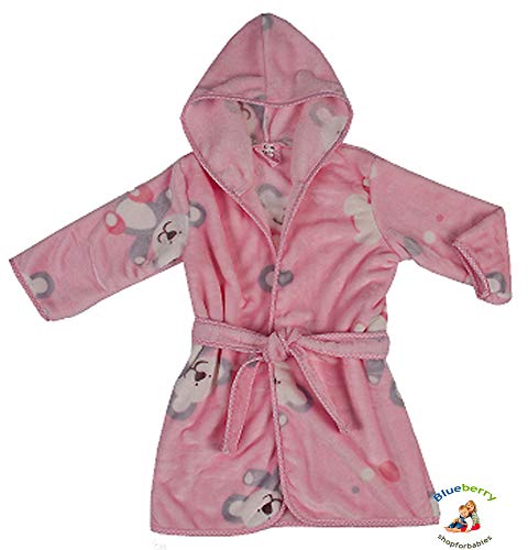 blueberryshop impreso lujo con capucha velour albornoz/albornoz, 1  2 años, color rosa