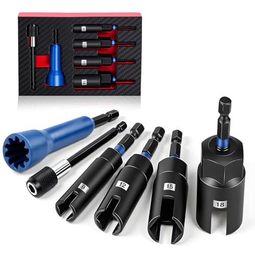 6PCS Wing Nut Driver Set 1/4Hex Shank 9mm/12mm/15mm/18mm(11/3215/3219/3223/32) Slotted Nut Drivers 3-1/8Length 4Extension Bar&Wire Twister Connector 40Cr-Mo Steel Phosphate Black Impact Ready