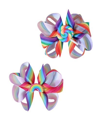 Rainbow Hair Clip Pin Bow Girls Ribbon Hair-bow Hairclips Hair Accessories JHP01 (2 Pcs-F)