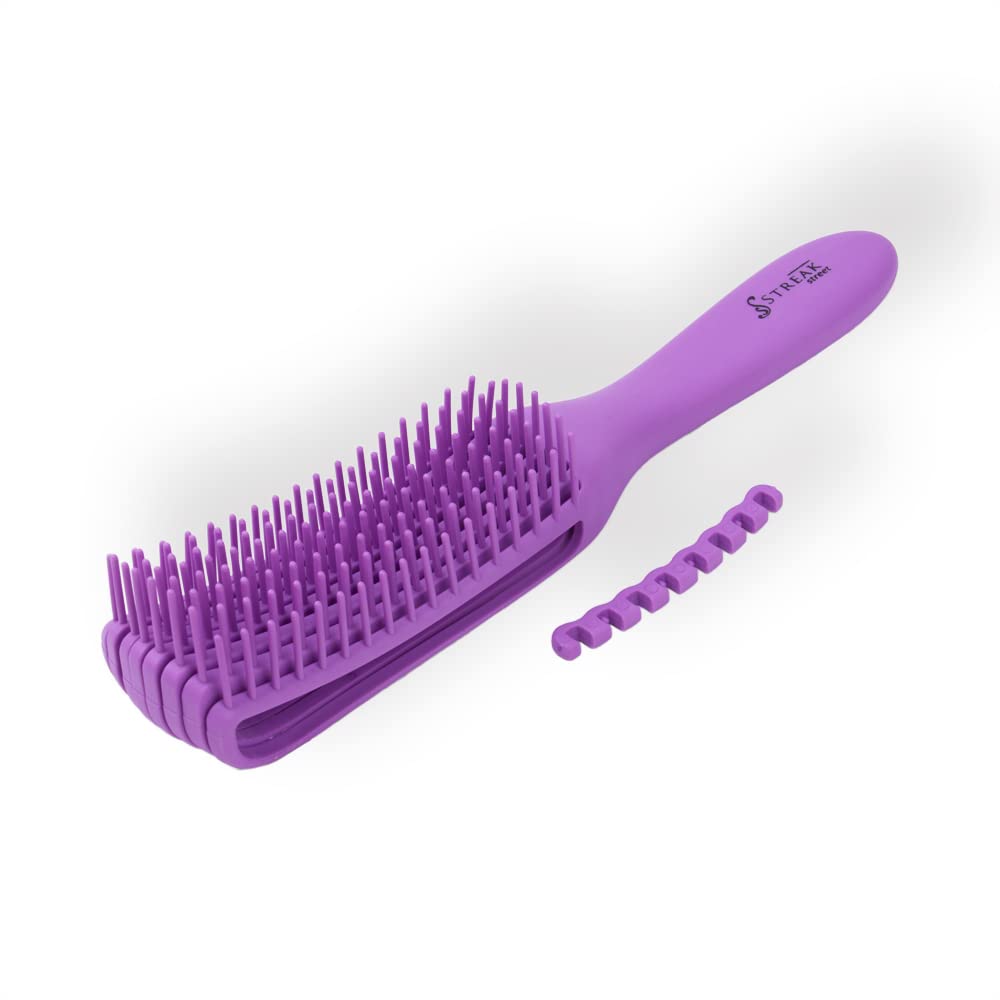 Streak StreetWet And Dry Hair Detangler Hair Brush With Spacing Clip - Purple