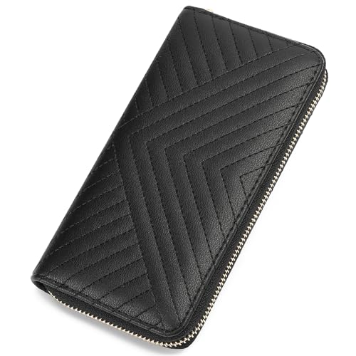 GAEKEAO Wallet for Women Embroidered Wallets Clutch RFID Blocking Leather Large Capacity Credit Card Holder Ladies Purses with Zipper Coins Pocket