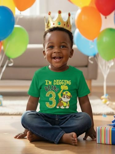 Image of Tstars Paw Patrol Rubble 3rd Birthday Shirt Toddler Boy 3 Year Old Tee