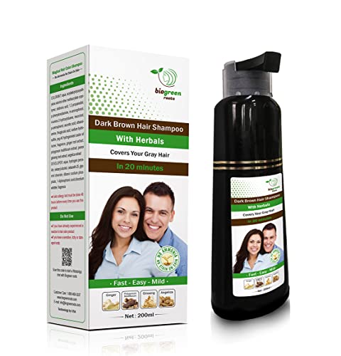 Biogreen Roots Shampoo 200ml - Natural Black Hair color Shampoo with herbals- Covers Gray Hair for Men and Women - Clinically Tested Black hair Color Shampoo for All Hair Types -200ml with Herbals Ingredients Natural Black Hair Shampoo - 200ml (Dark