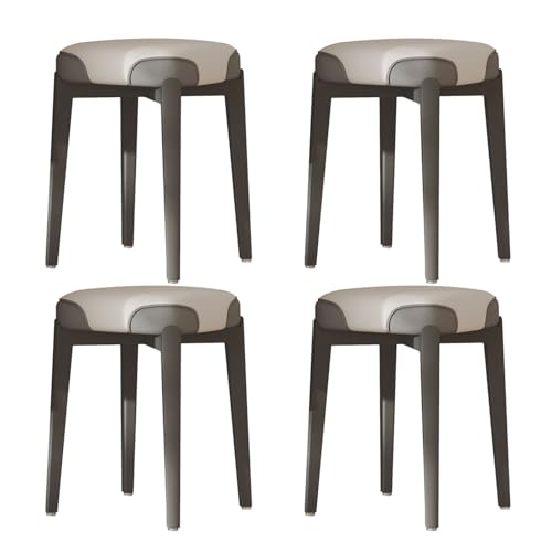 Juego de 4 sillas de comedor apilables de madera gris con asientos acolchados, diseño de mortaja y espiga, ideal para cocina, comedor, sala de estar y dormitorio