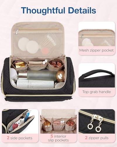 Image of BAGSMART Large Toiletry Bag for Women, Cosmetic Makeup Bag Organizer with Handle, Travel Bag for Toiletries, Travel Accessories, Full Sized Container, Black-L