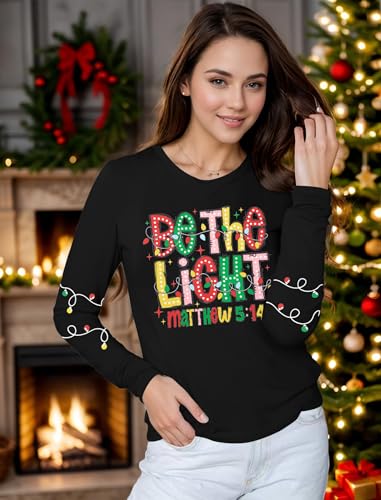 Christmas Shirts Women Christian Graphic Long Sleeve Xmas Party Top Black - image 5