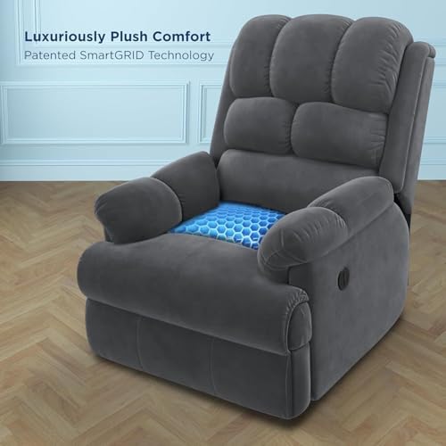 Image of Comfortable Single Seater Fabric Recliner Sofa Chair with Manual Push Back Mechanism & Extra Cushioning for Living Room, Color: Manu Grey