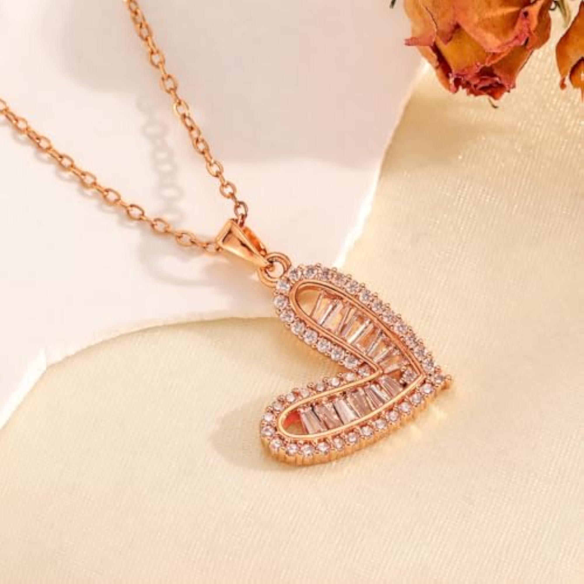 Women's Anti Tarnish Rose Gold Heart Pendant Necklace