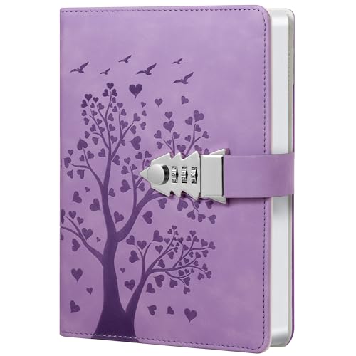 HwxBen Diario Segreto A5 Lavanda con Lucchetto – 240 Pagine – Notebook con Blocco a Codice