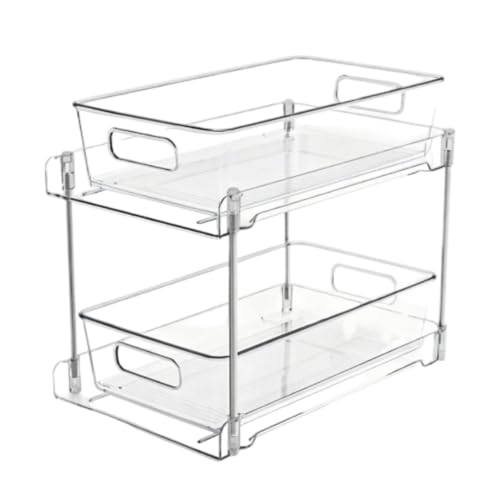 Organizador para debajo del fregadero Duokon de 2 niveles, 30x19x25.5 cm (Transparente) | Plástico, Ahorro de espacio, organizador transparente extraíble, apilable para baño y cocina miniatura 6