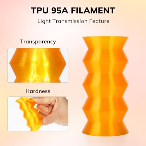 Image of AMOLEN 95A TPU 3D Printer Filament 1.75mm, High Hardness & Resilience TPU Transparent Orange Filament, 1KG Flexible 3D Filament, Dimensional Accuracy + /- 0.02mm, Suitable for Most FDM 3D Printers