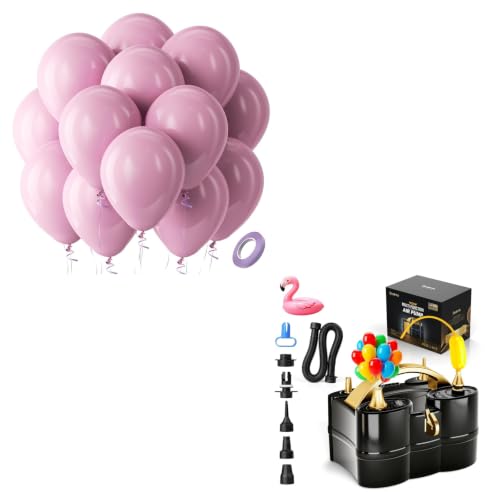 Image of Bezente Mauve Balloons Latex Party Balloons - 100 Pack 12 inch Round Helium Dusty Pink Dark Rose Blush Boho Netural Balloons and Electric Balloon Pump Multiple