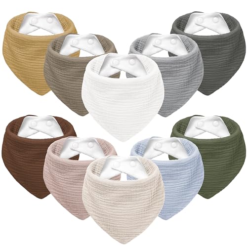 Image of Susurration Muslin Baby Bibs 10Pack Baby Bandana Drool Bibs Soft Adjustable Newborn Bibs for Unisex Baby Girls & Boys (Basic)